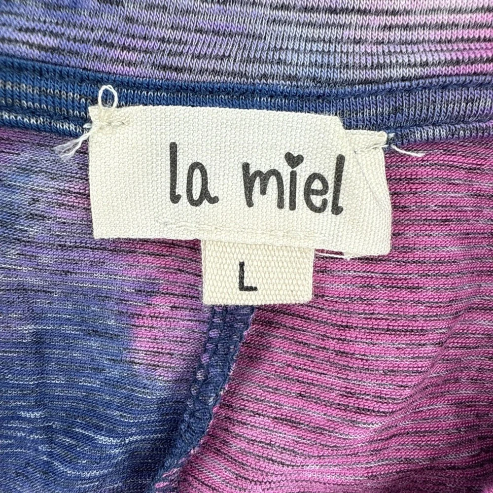La Miel Tie Dye Oversized Top Blue/purple‎ Large women's Asymmetrical Hem - Picture 4 of 6